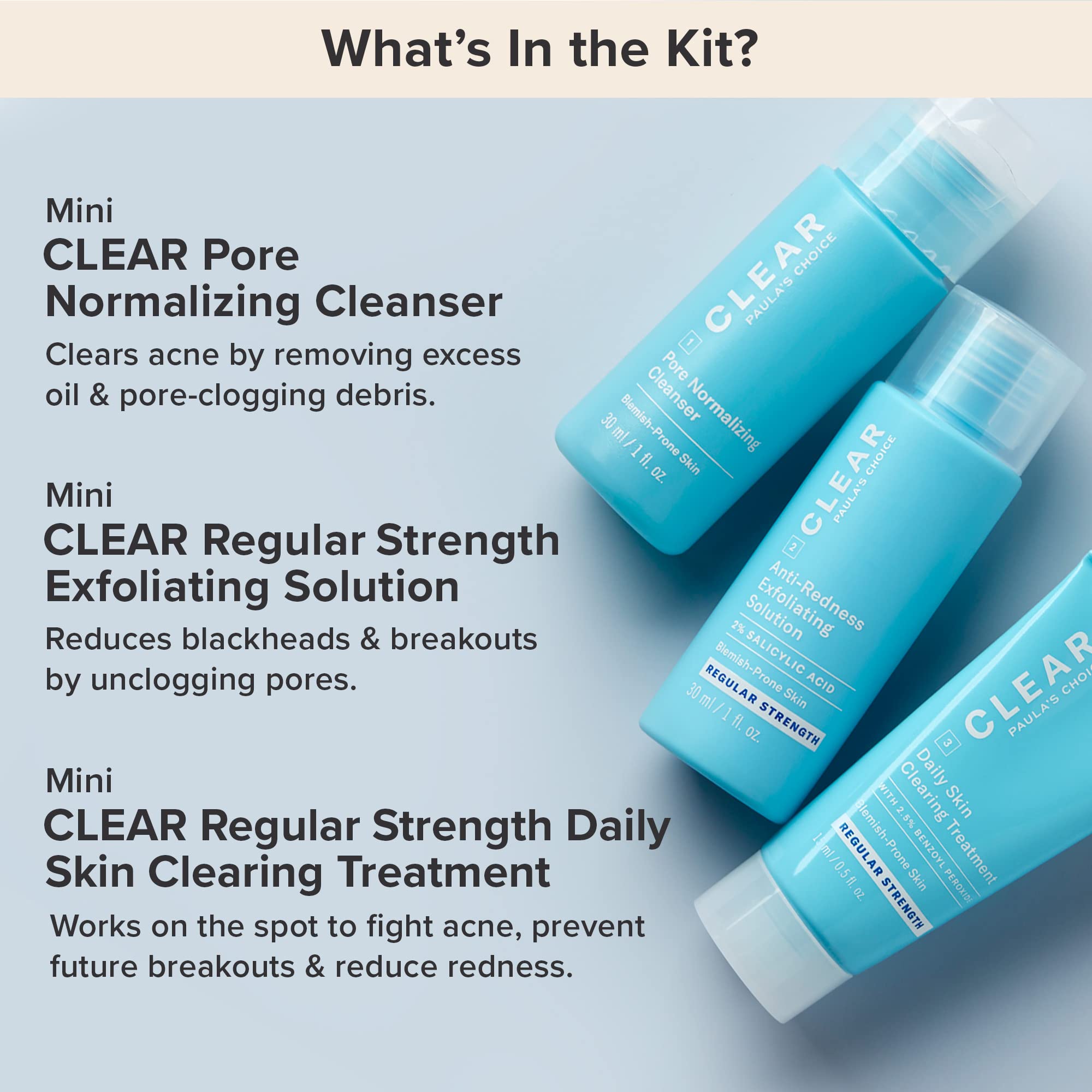 Paula's Choice CLEAR Regular Strength Acne Travel Kit – 2% SA & 2.5% BP (2-Week Trial)