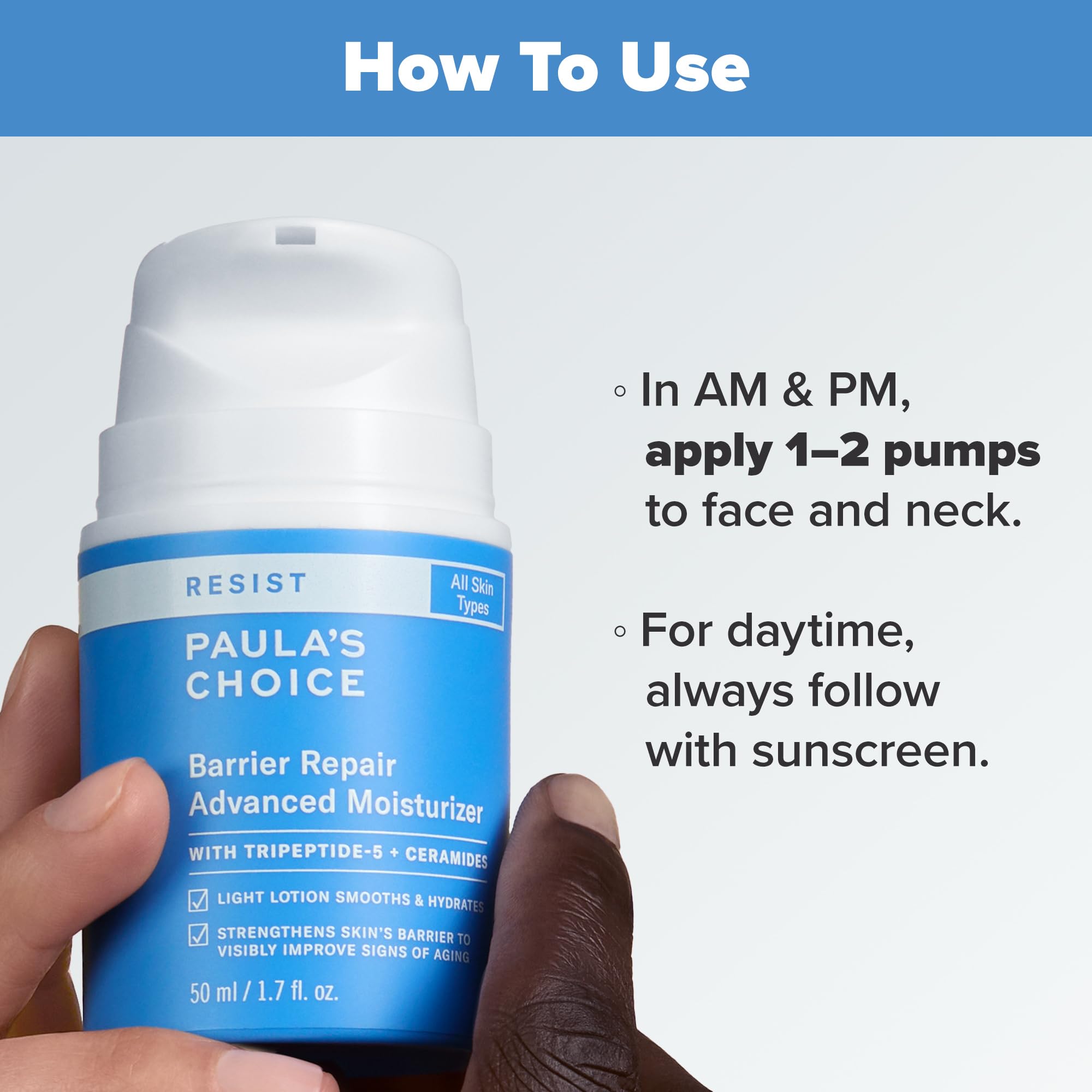 Paula's Choice RESIST Barrier Repair Advanced Moisturizer with Ceramides & Peptides – Fragrance-Free, All Skin Types, 1.7 oz