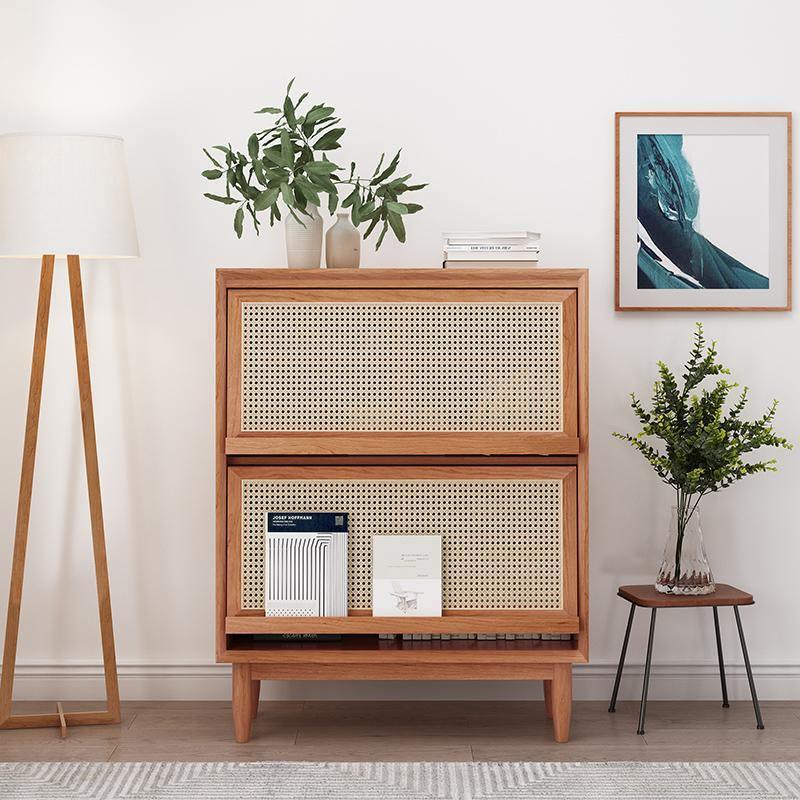 Duo Sideboard, Side Cabinet, Rattan & Wood