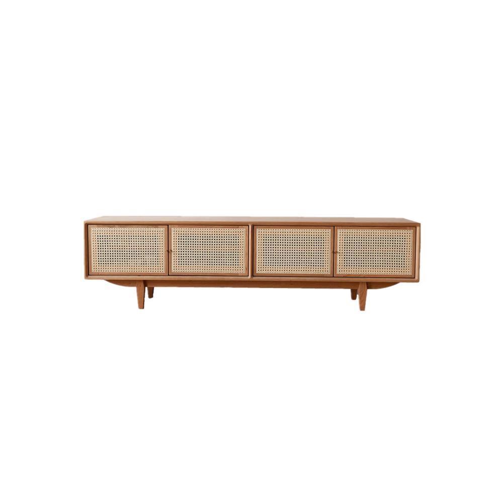 Pavia TV Stand, Rattan & Oak