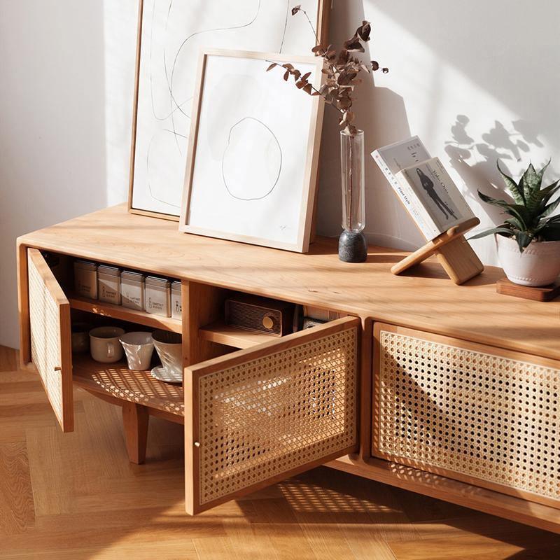 Pavia TV Stand, Rattan & Oak