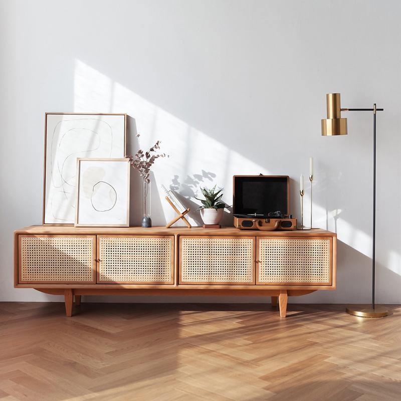 Pavia TV Stand, Rattan & Oak