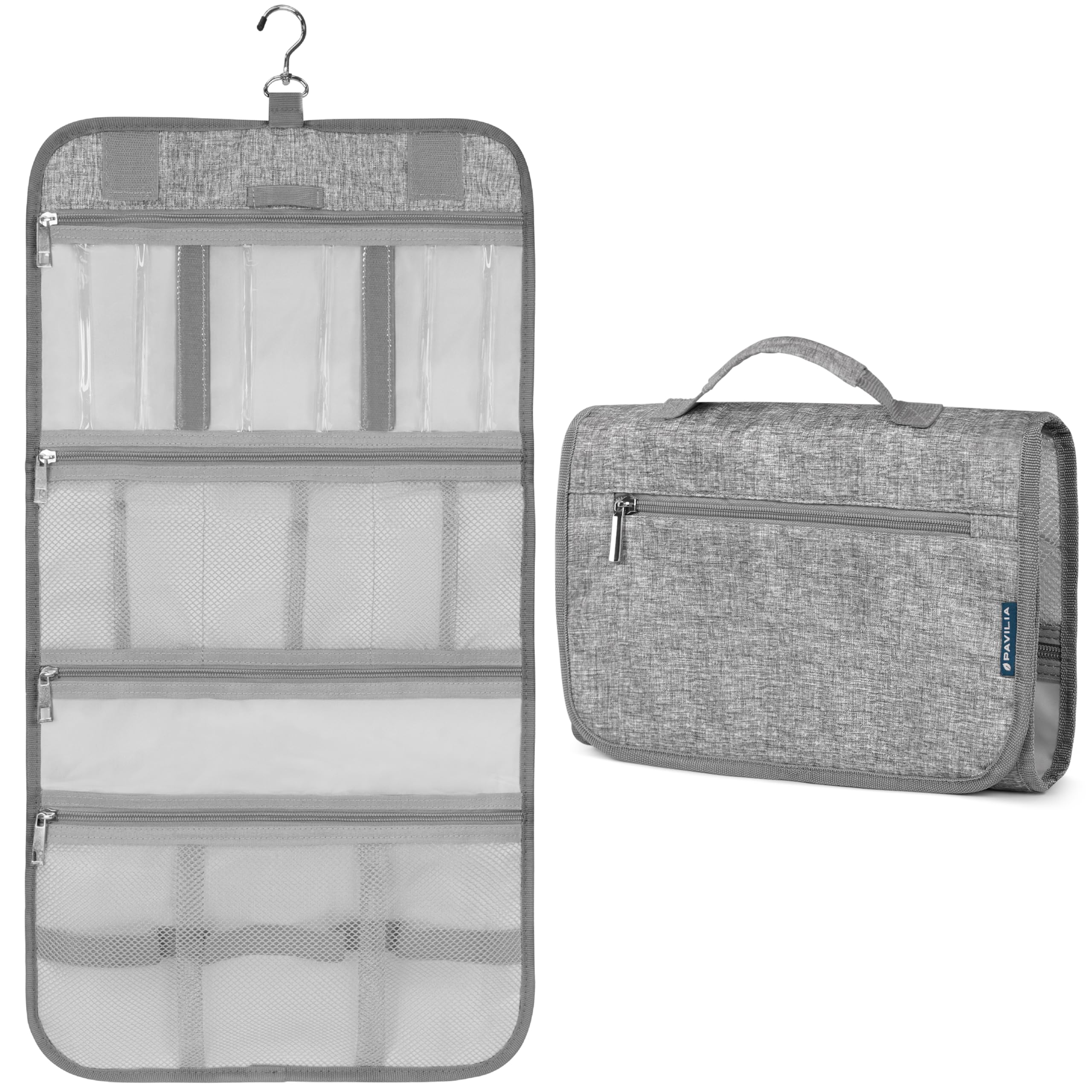 PAVILIA Hanging Toiletry Bag - Large Foldable Travel Kit, Waterproof & TSA-Ready