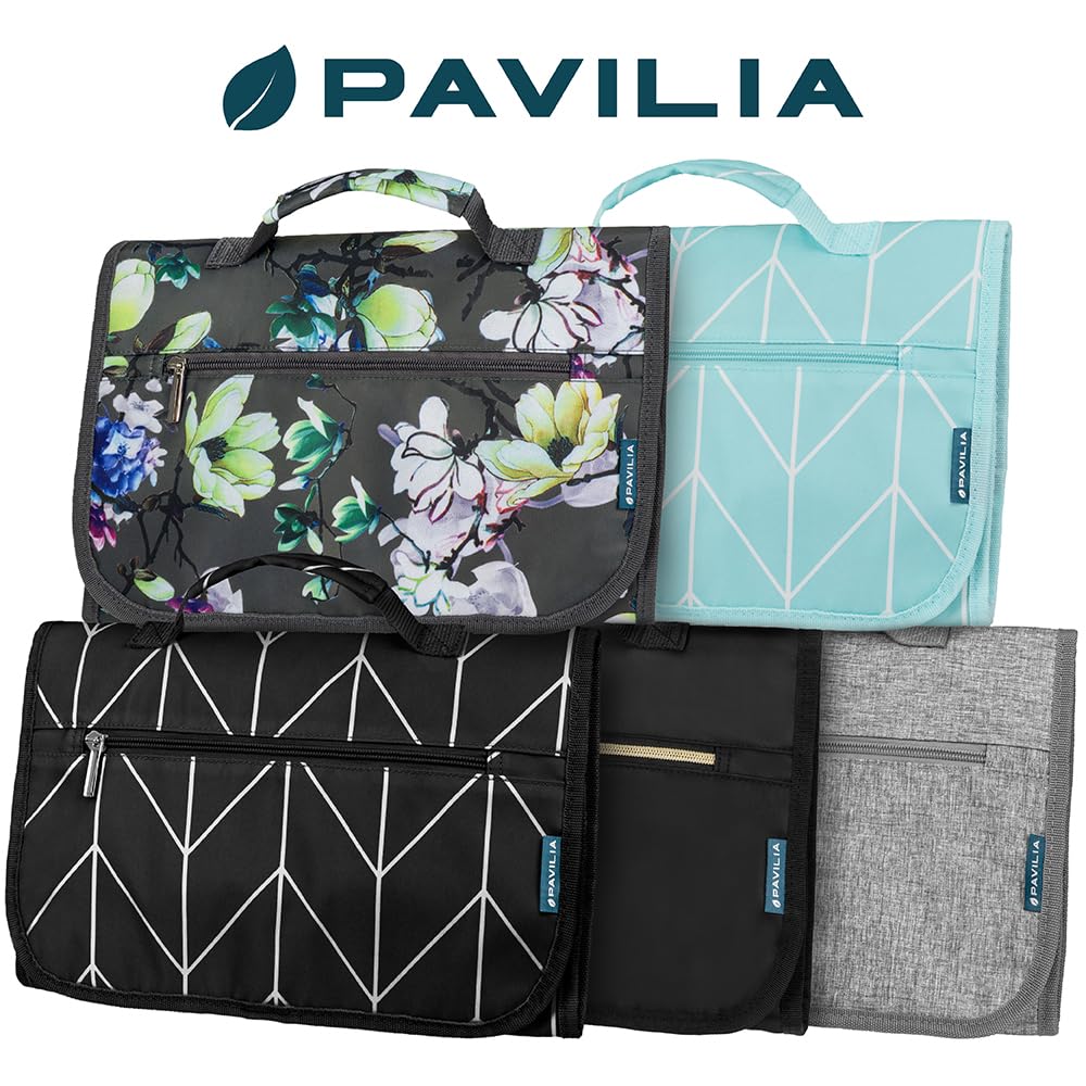PAVILIA Hanging Toiletry Bag - Large Foldable Travel Kit, Waterproof & TSA-Ready