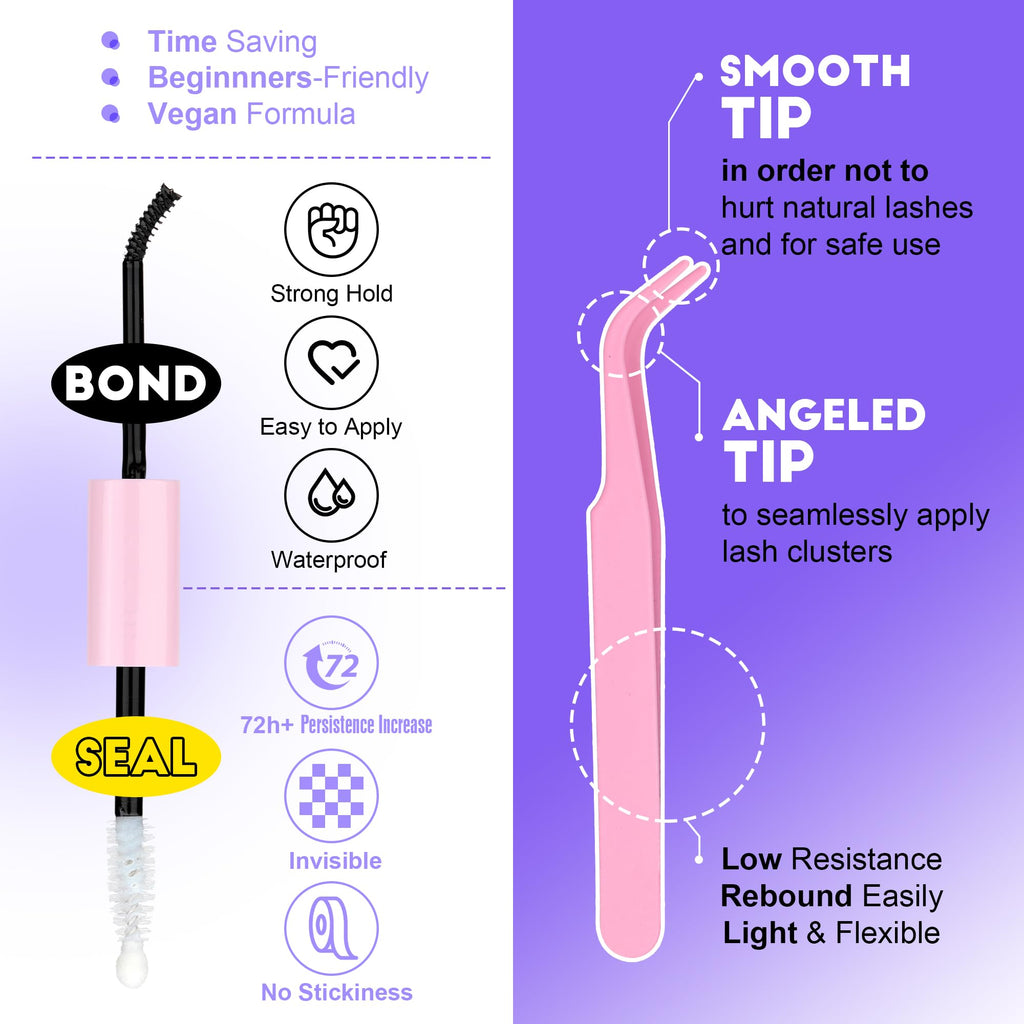 Pawotence Lash Extension Kit 40D/50D – DIY At-Home Lashes with Bond, Seal & Tweezers (8-16mm)
