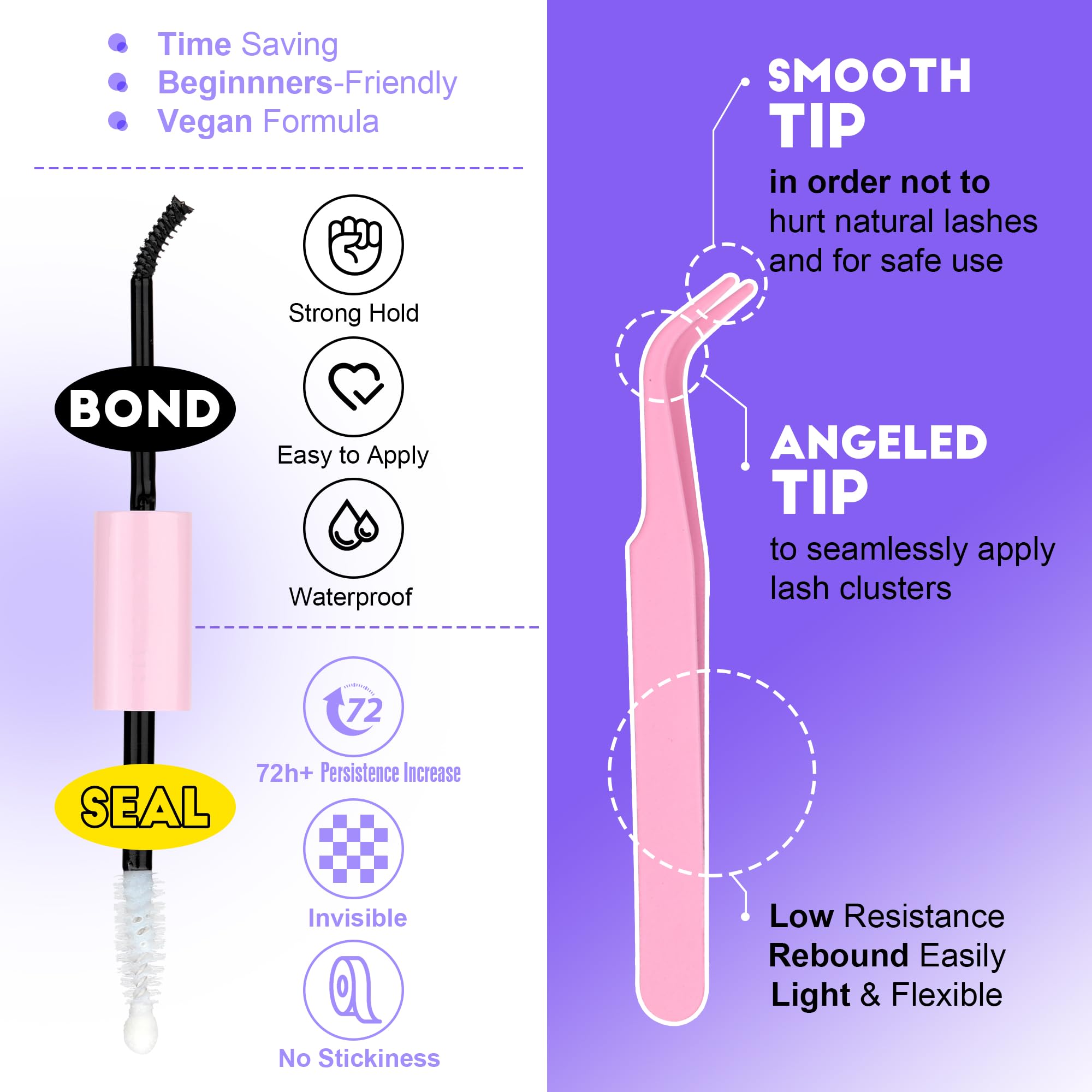 Pawotence Lash Extension Kit 40D/50D – DIY At-Home Lashes with Bond, Seal & Tweezers (8-16mm)