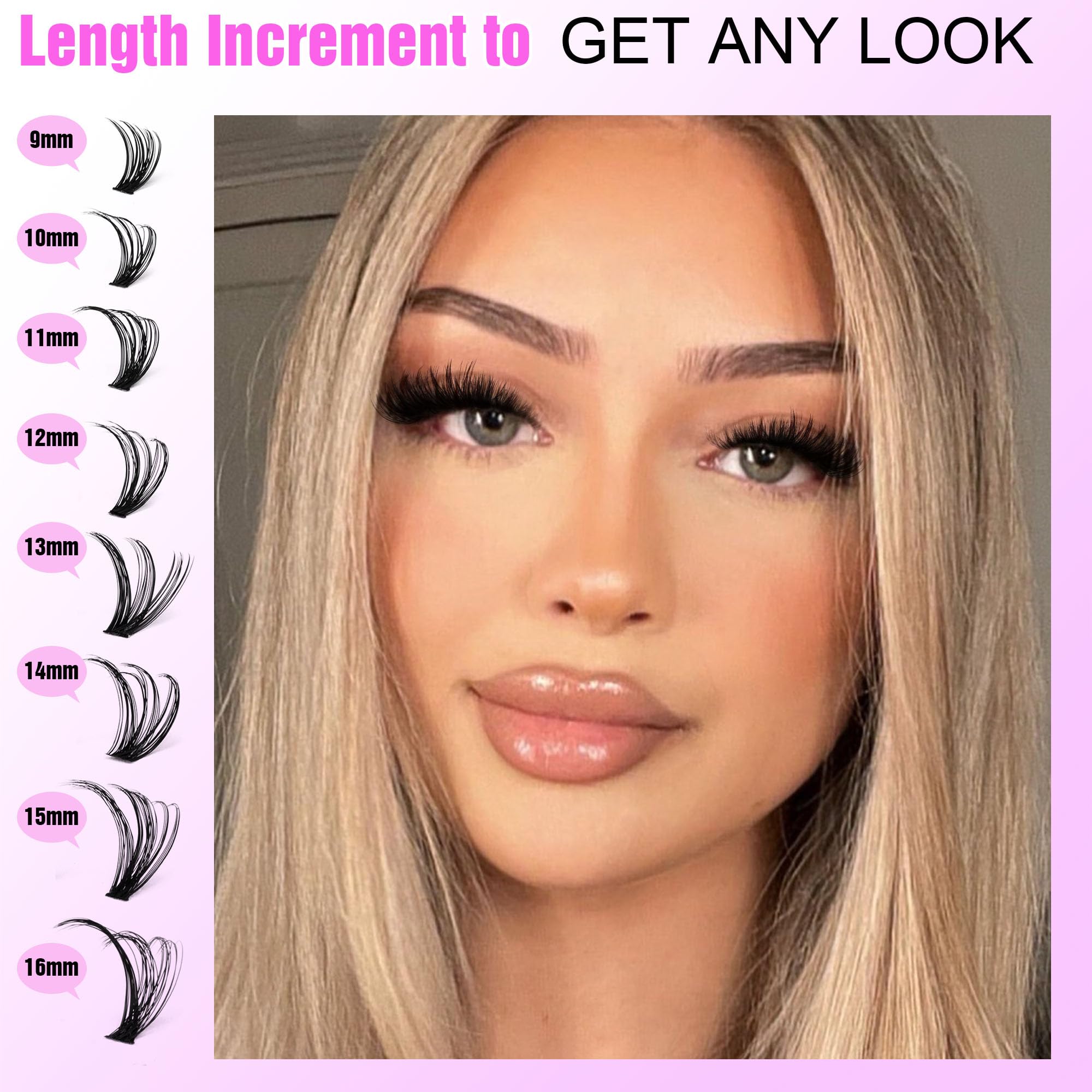 Pawotence Lash Extension Kit DIY 280pcs — 50D 9-16mm Clusters, Bond & Seal, Self-Application