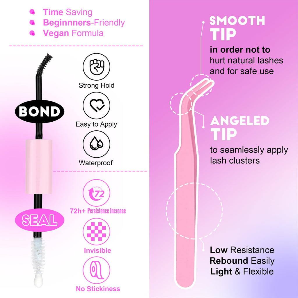 Pawotence Lash Extension Kit DIY 280pcs — 50D 9-16mm Clusters, Bond & Seal, Self-Application
