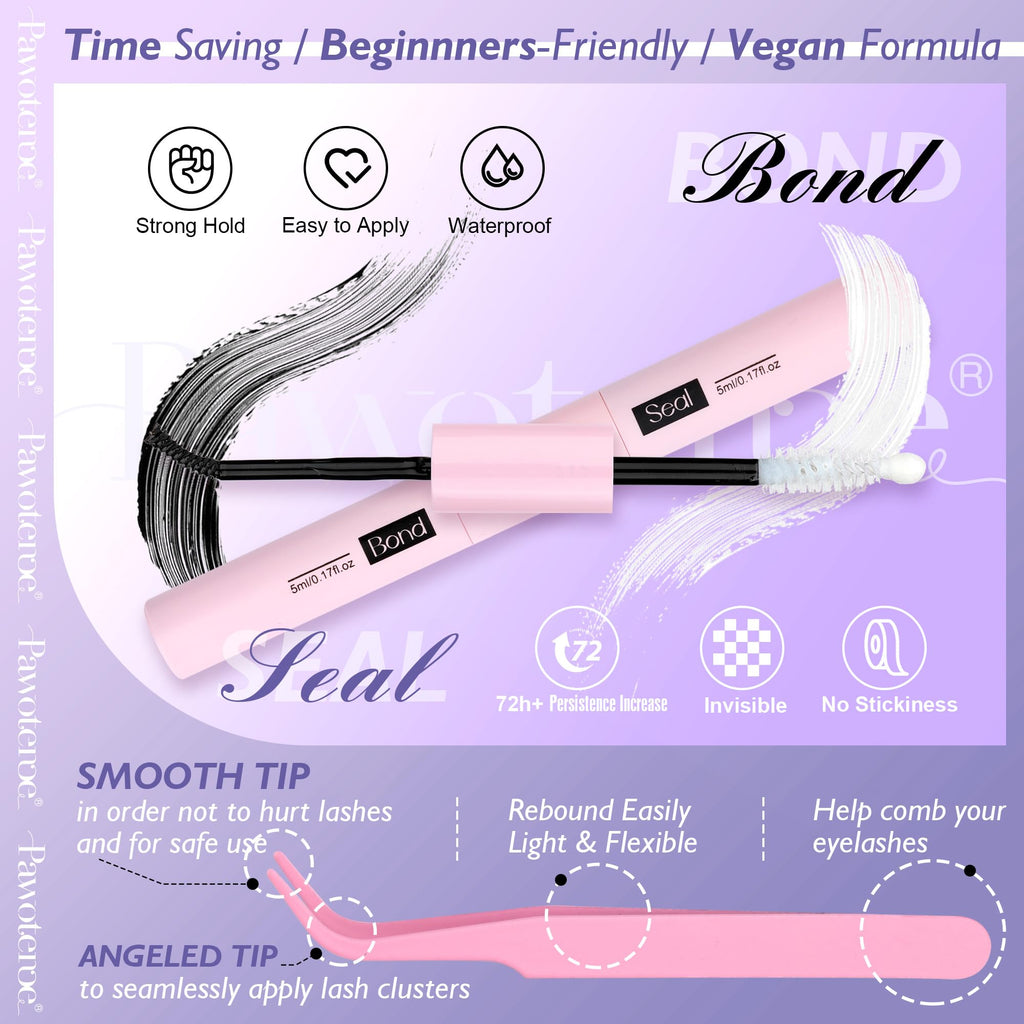 Pawotence Lash Extension Kit 80D Mink Clusters (10-20mm) – DIY Lash Kit with Bond & Seal and Tweezers