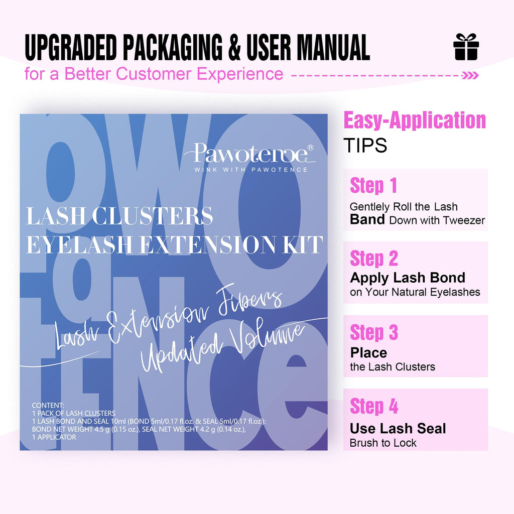 Pawotence Lash Extension Kit DIY 280pcs — 50D 9-16mm Clusters, Bond & Seal, Self-Application