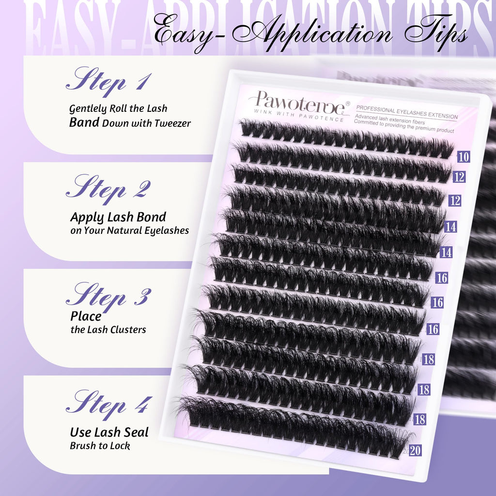Pawotence Lash Extension Kit 80D Mink Clusters (10-20mm) – DIY Lash Kit with Bond & Seal and Tweezers