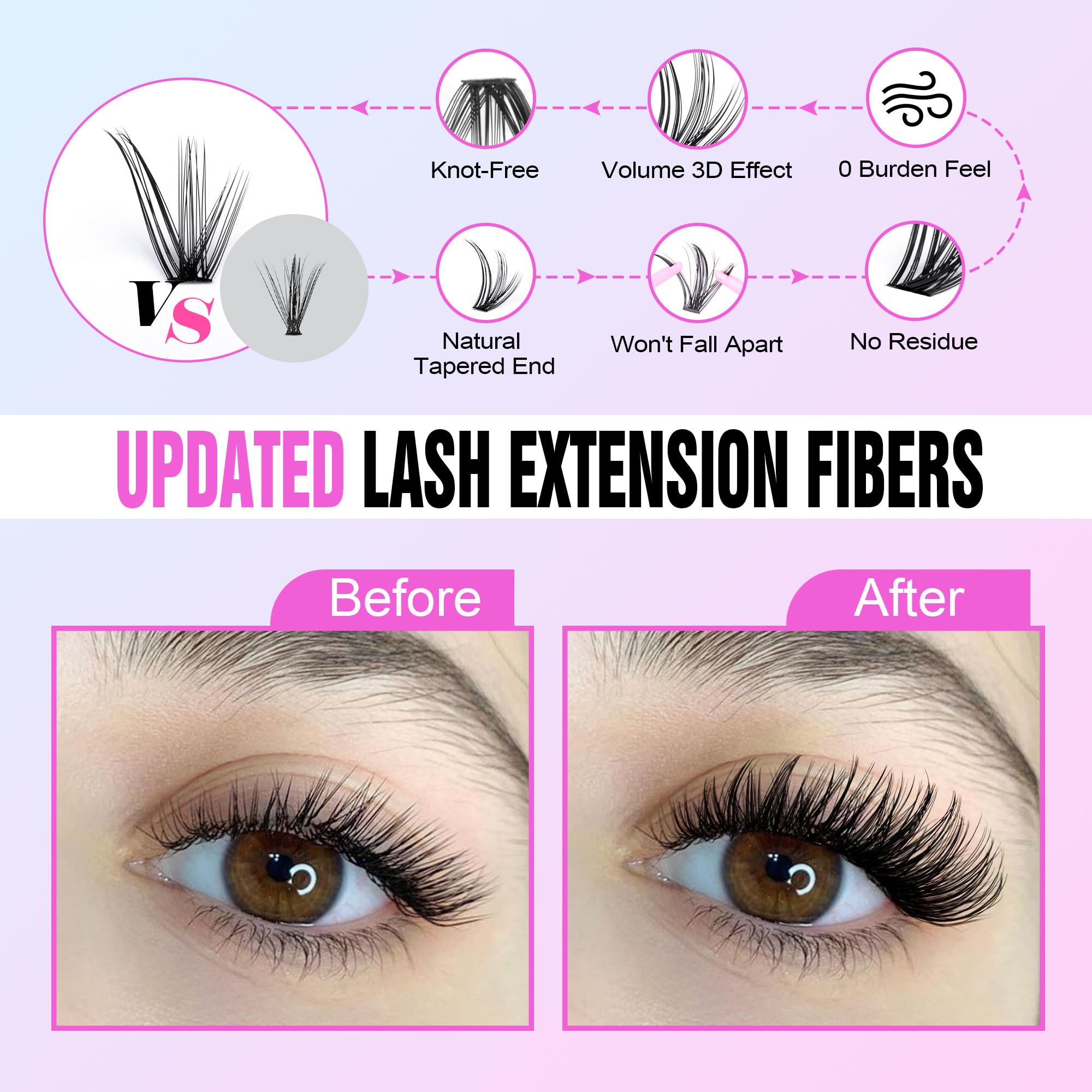 Pawotence Lash Clusters Kit — Cat Eye DIY Extensions 9-16mm (40D) with Bond, Seal & Tweezers