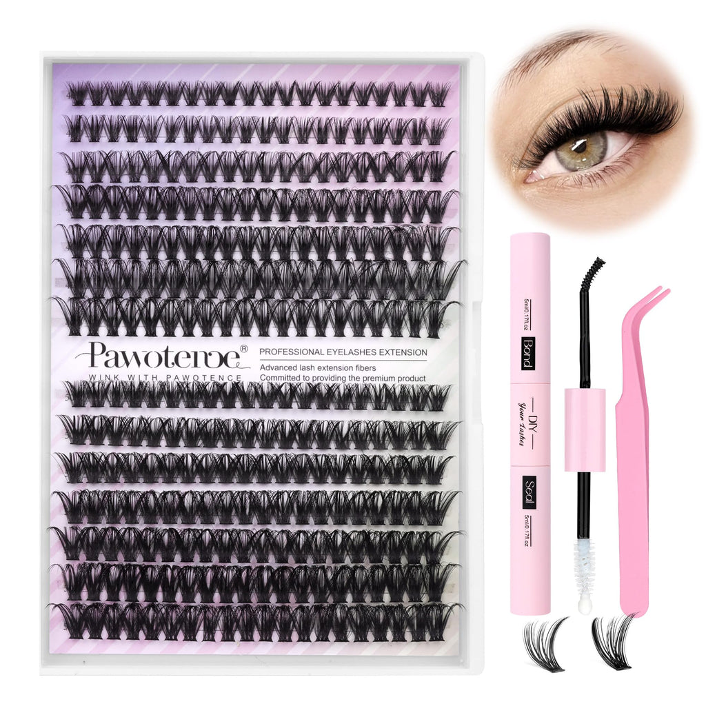 Pawotence Lash Extension Kit 40D/50D – DIY At-Home Lashes with Bond, Seal & Tweezers (8-16mm)