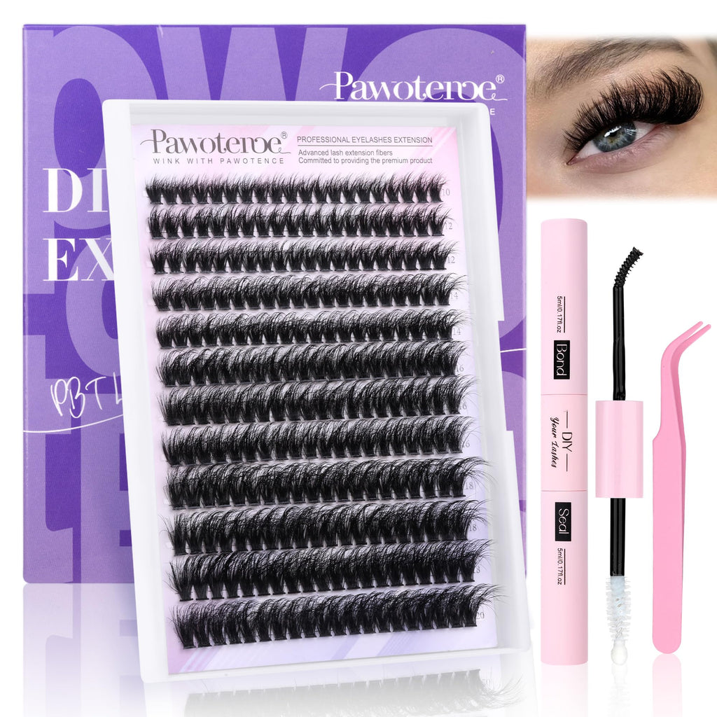 Pawotence Lash Extension Kit 80D Mink Clusters (10-20mm) – DIY Lash Kit with Bond & Seal and Tweezers