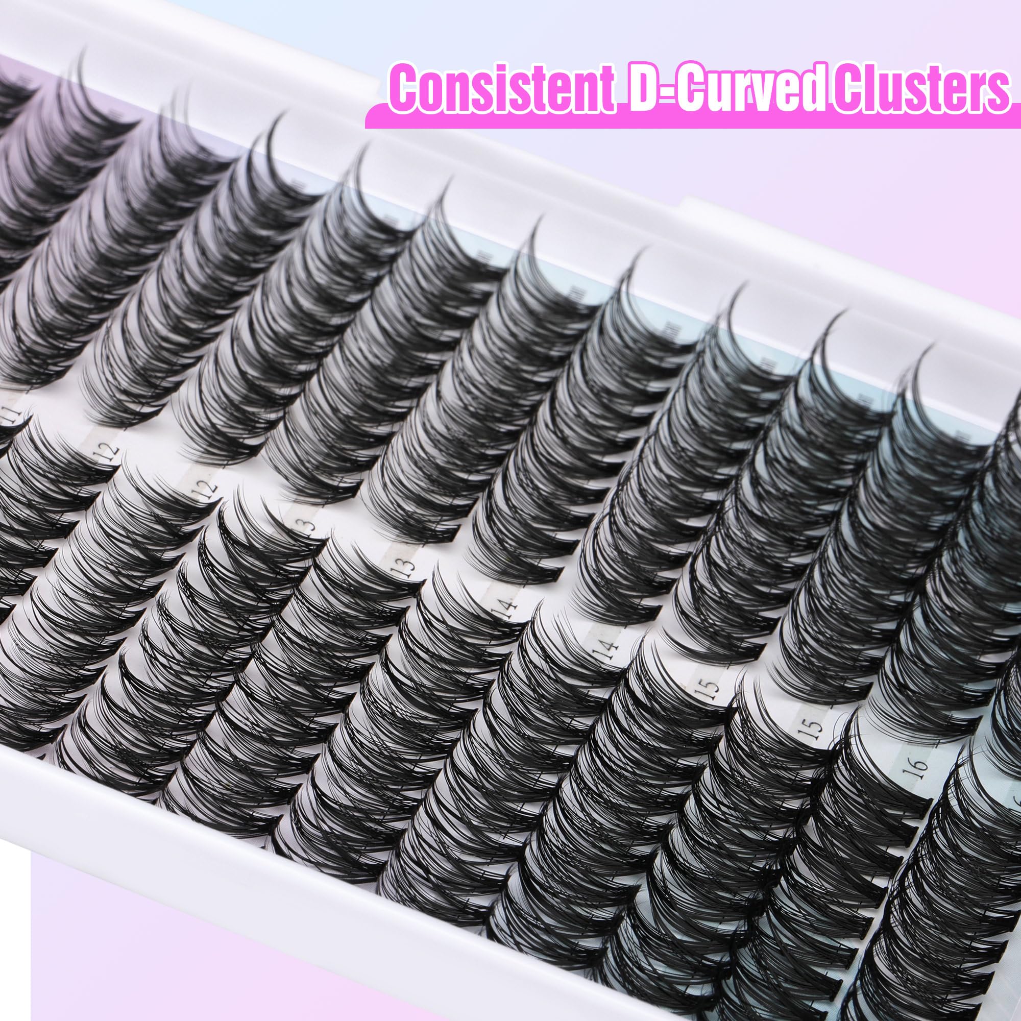 Pawotence Lash Clusters Kit — Cat Eye DIY Extensions 9-16mm (40D) with Bond, Seal & Tweezers