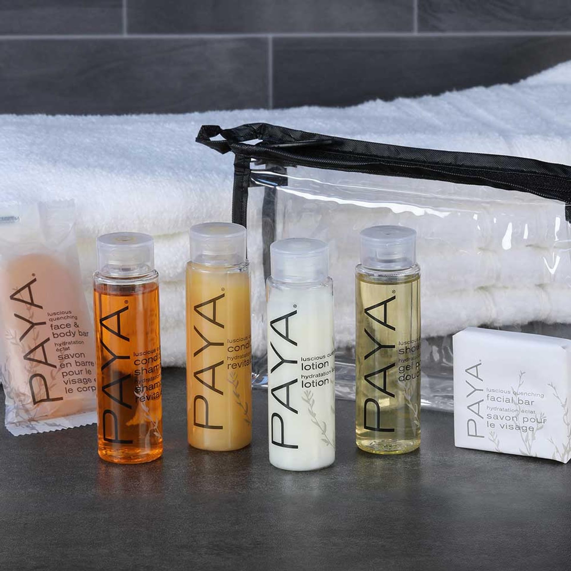 Paya Organics Travel Set – Shampoo, Conditioner, Shower Gel, Facial Bar, Bath Bar & Tote