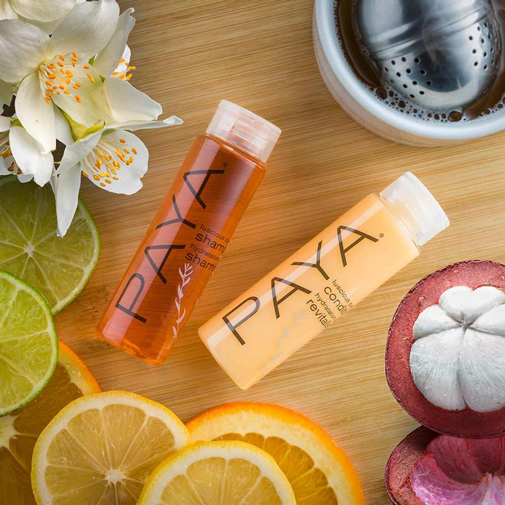 Paya Organics Travel Set – Shampoo, Conditioner, Shower Gel, Facial Bar, Bath Bar & Tote