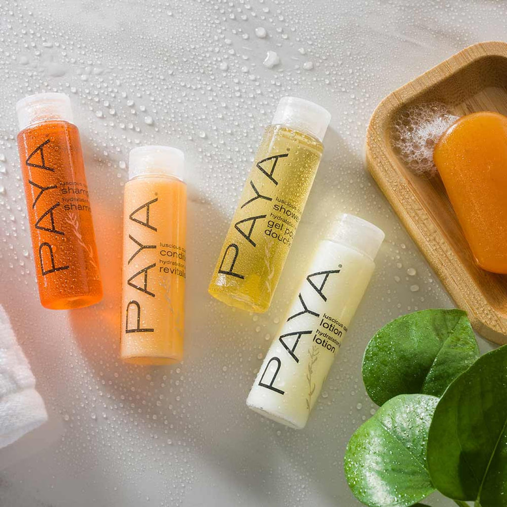 Paya Organics Travel Set – Shampoo, Conditioner, Shower Gel, Facial Bar, Bath Bar & Tote