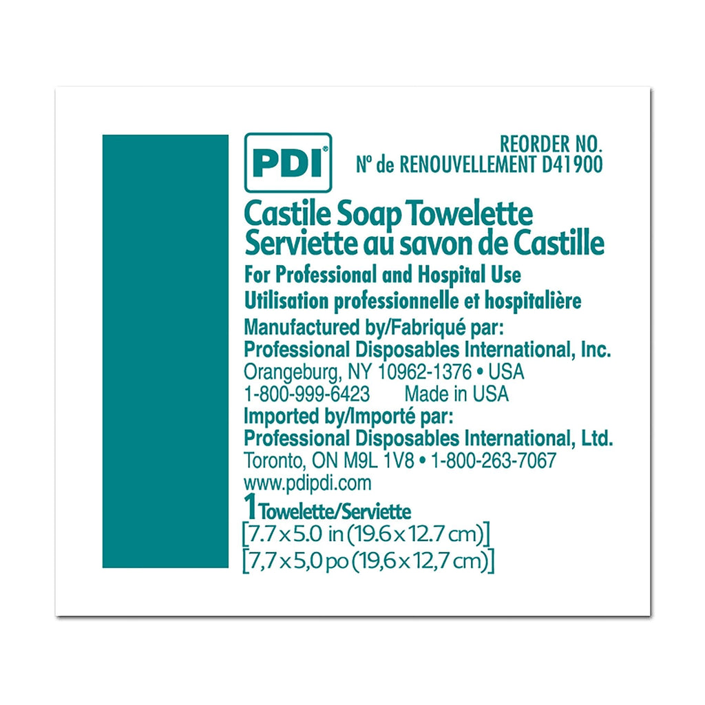 PDI Castile Soap Towelette – Premoistened Facial Cleansing Wipe with Coconut Oil | Travel Pack, 300 Total
