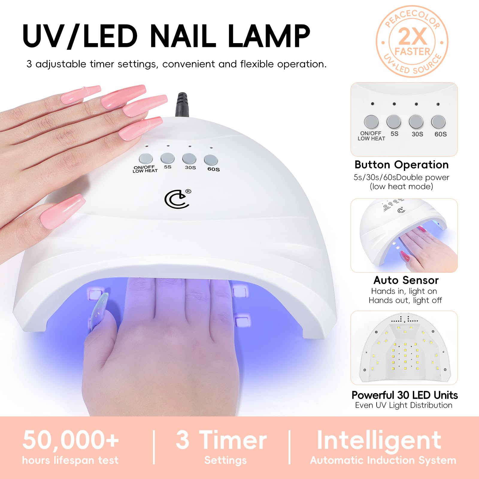 PEACECOLOR 38Pcs Gel Nail Kit with UV Light – 20 Colors, Top & Base Coats