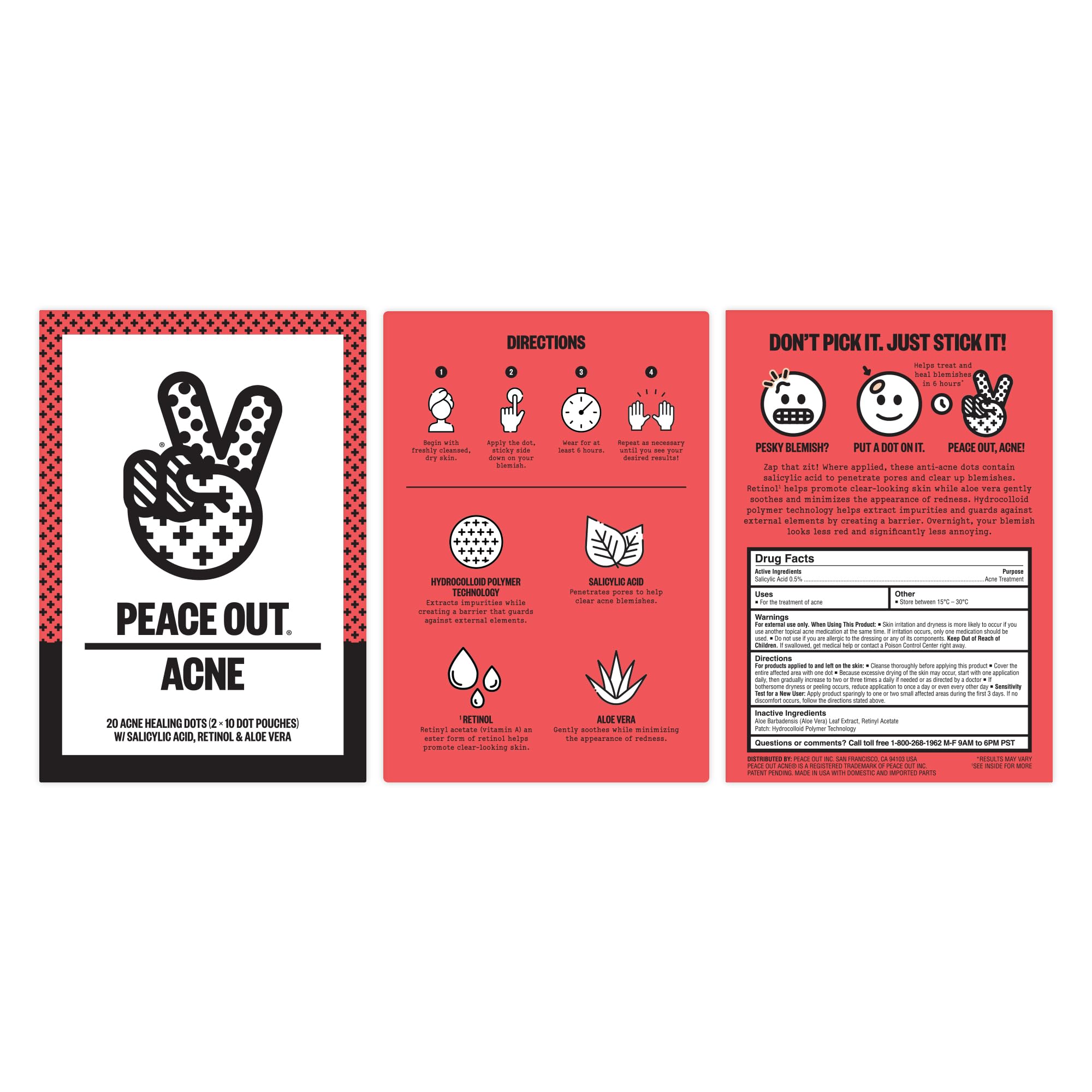 PEACE OUT Early Stage Acne Dots | Hydrocolloid Patches with Dissolving Microneedles & Salicylic Acid, 8 Count