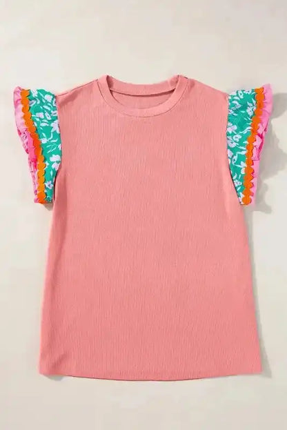 Peach Blossom Floral Sleeve Ricrac Blouse Women UK