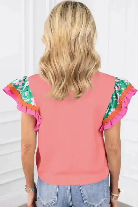 Peach Blossom Floral Sleeve Ricrac Blouse Women UK