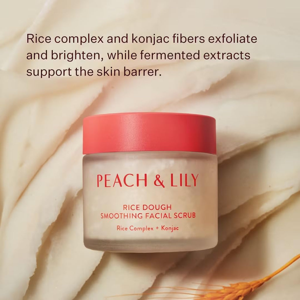 Peach & Lily Rice Dough Smoothing Facial Scrub | Gentle Exfoliation & Nourishment