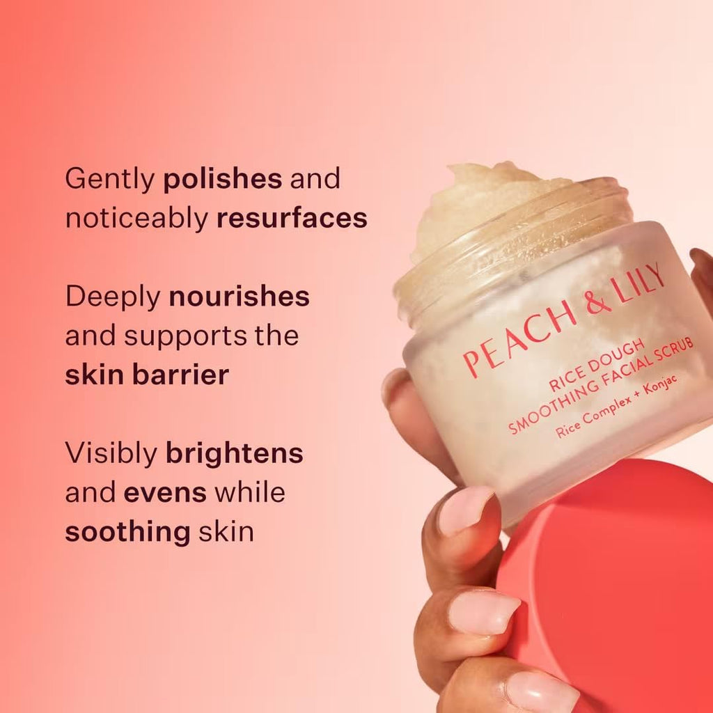Peach & Lily Rice Dough Smoothing Facial Scrub | Gentle Exfoliation & Nourishment