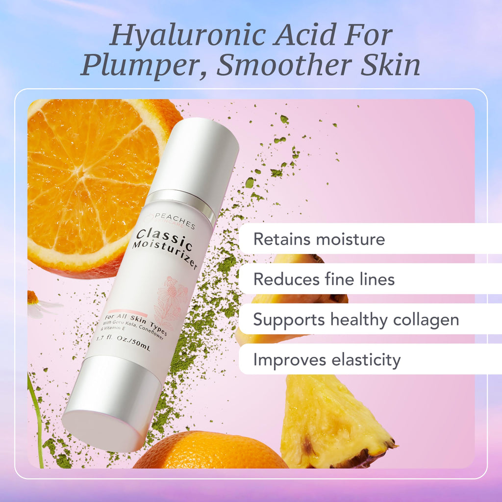 Peaches Skin Care Hydrating Vegan Moisturizer with Vitamin E, Gotu Kola & Pineapple – Daily Face Cream 1.7 oz