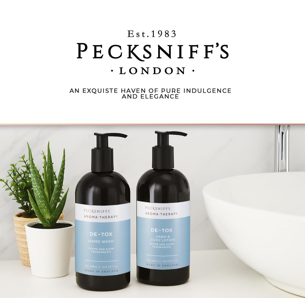 Pecksniff's Aroma Therapy De-Tox Hand Wash & Lotion Set – 500 ml in Wooden Caddy