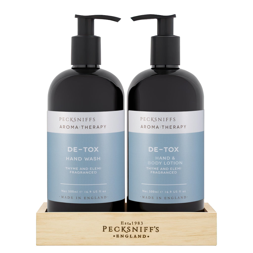 Pecksniff's Aroma Therapy De-Tox Hand Wash & Lotion Set – 500 ml in Wooden Caddy