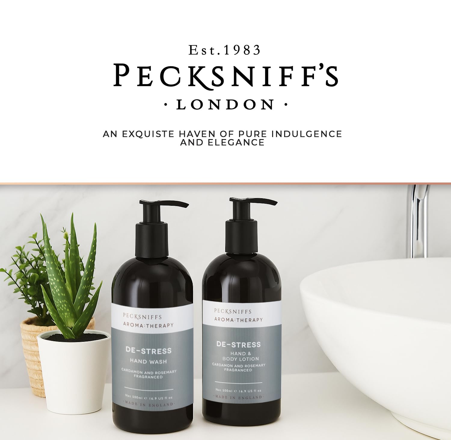Pecksniff's Moisturizing Hand Wash & Lotion Set – Aroma Therapy De-Stress, 500 ml / 16.9 oz