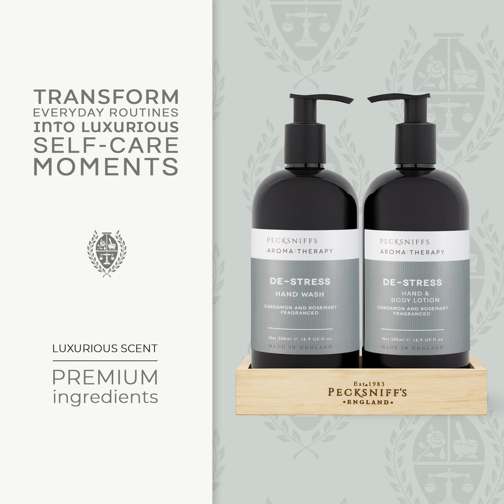 Pecksniff's Moisturizing Hand Wash & Lotion Set – Aroma Therapy De-Stress, 500 ml / 16.9 oz