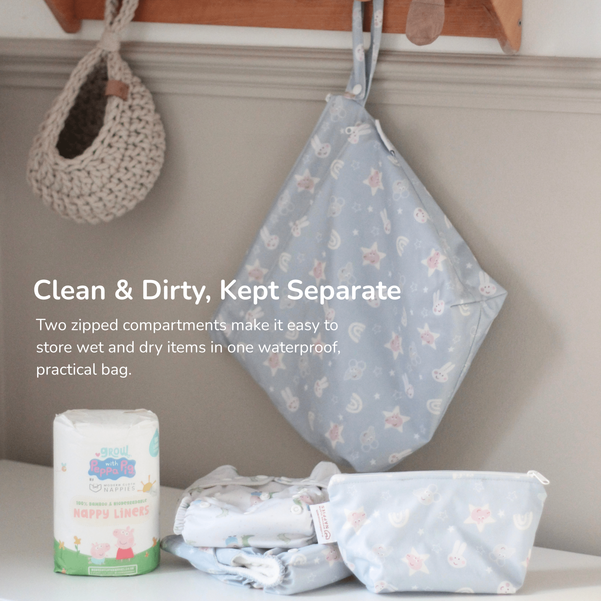 Peppa Pig Grab & Go Nappy Wet Bag - Peppa Clouds