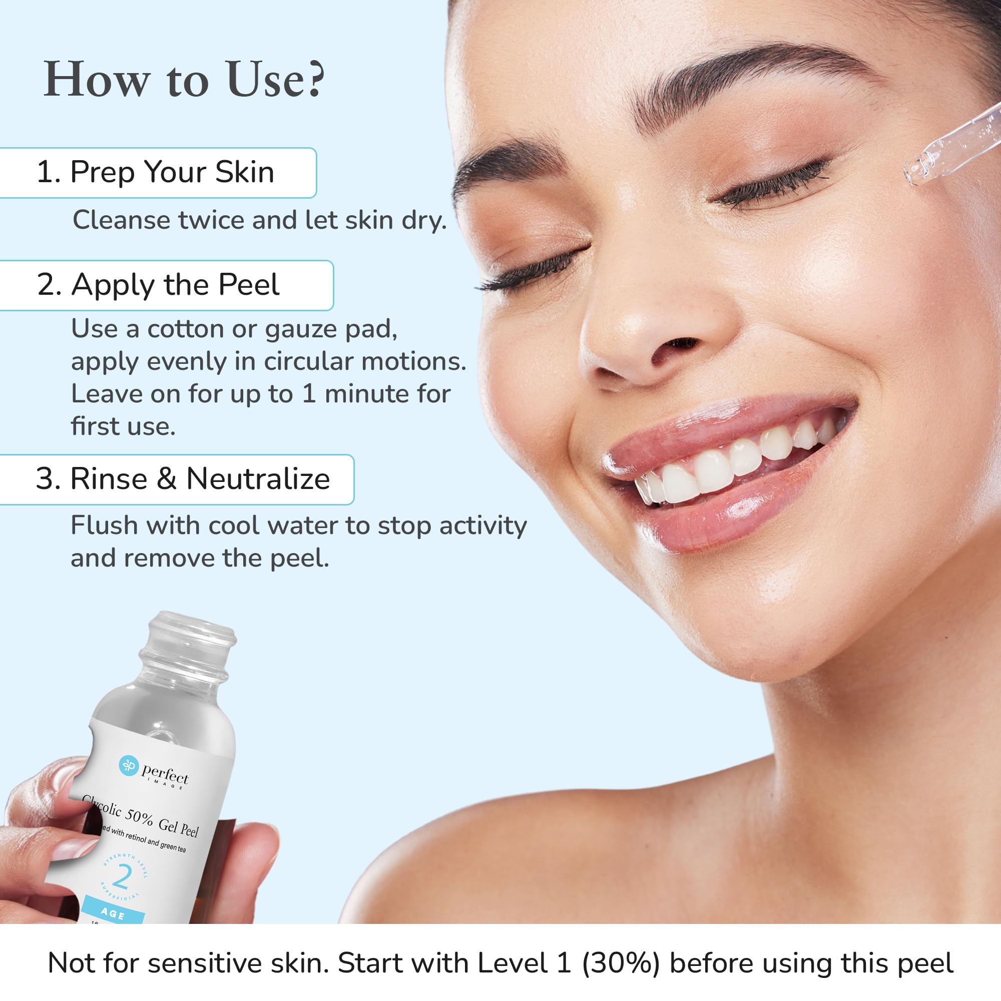 Perfect Image Glycolic Acid 50% Gel Peel with Retinol & Green Tea Extract – Professional Skin Peel, 1 oz