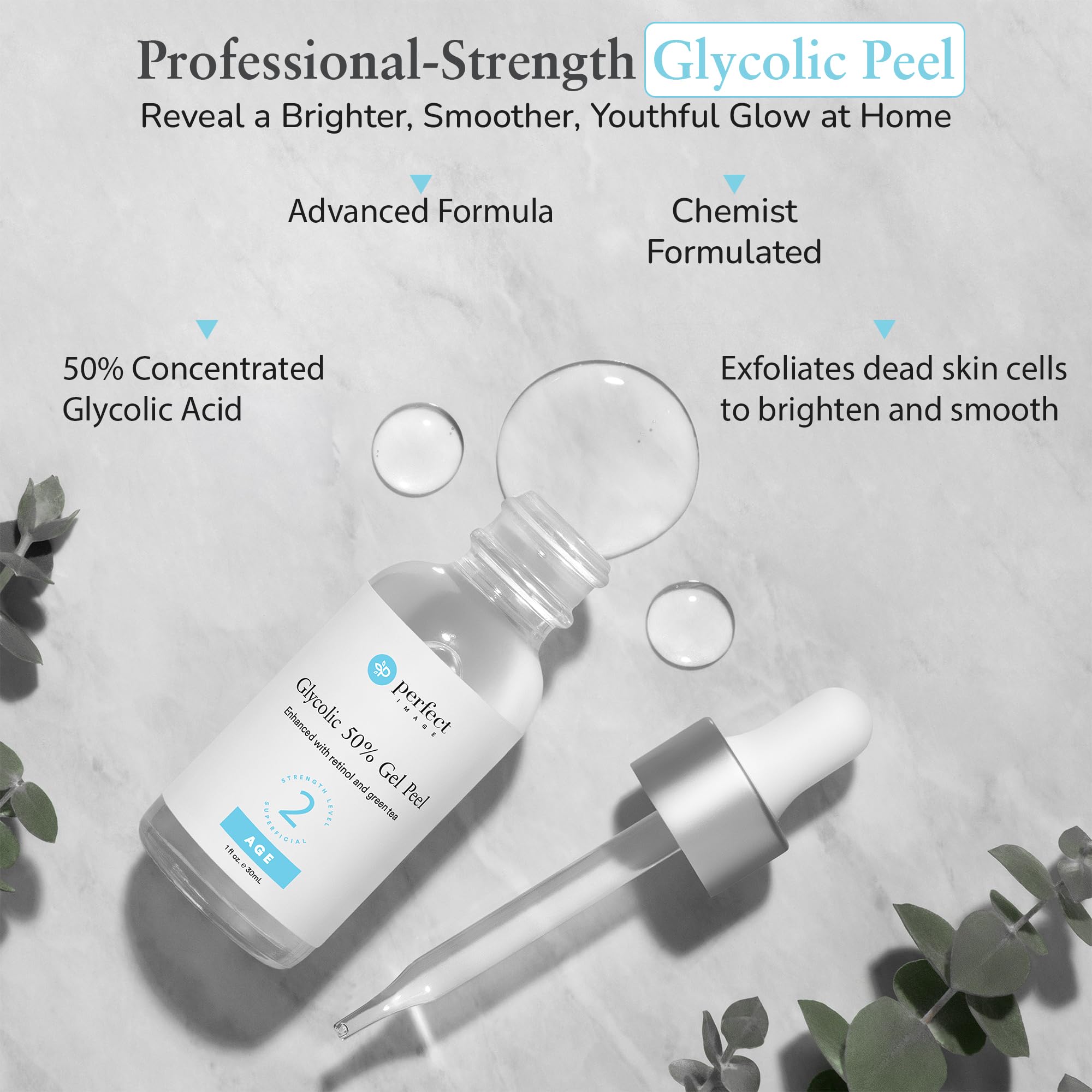 Perfect Image Glycolic Acid 50% Gel Peel with Retinol & Green Tea Extract – Professional Skin Peel, 1 oz