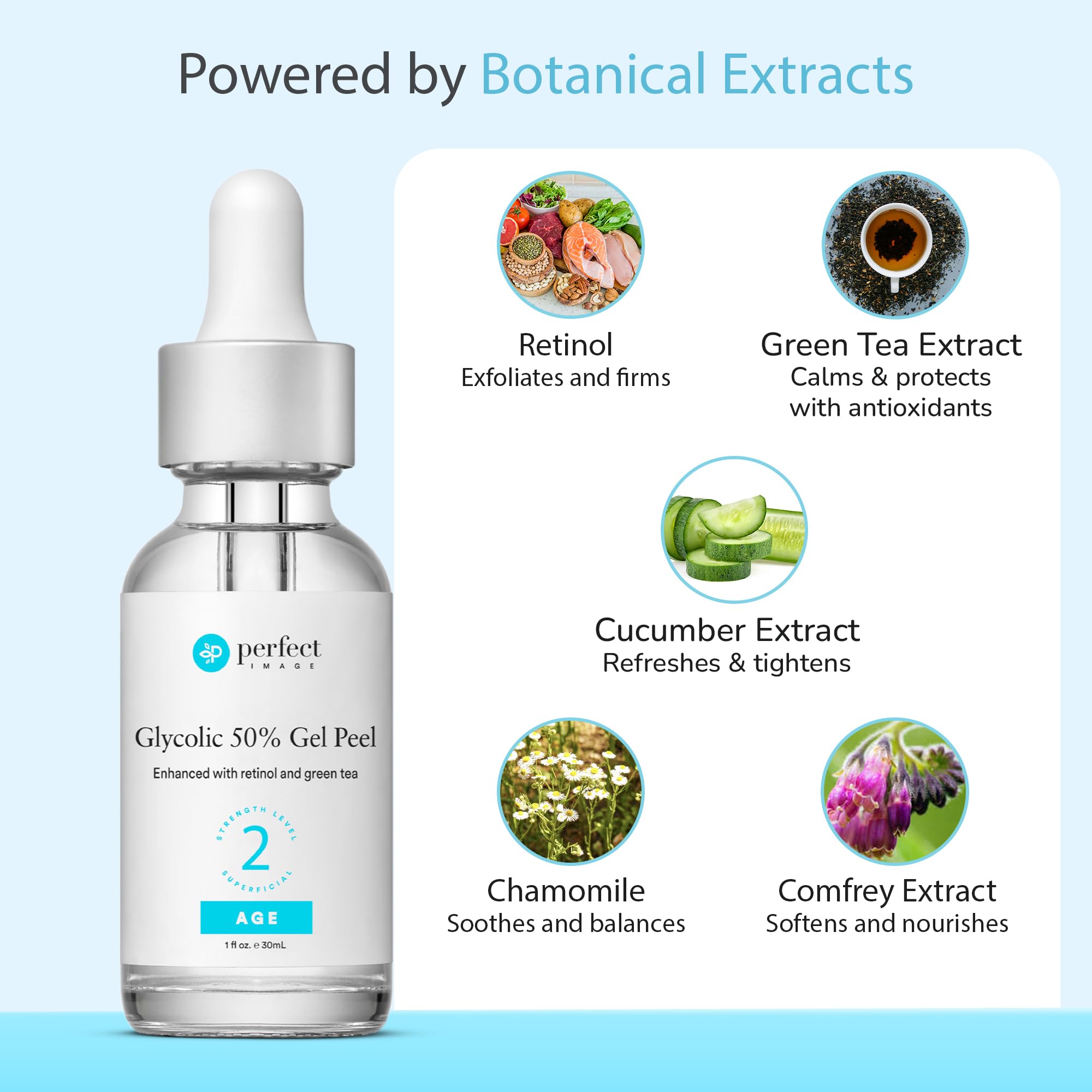 Perfect Image Glycolic Acid 50% Gel Peel with Retinol & Green Tea Extract – Professional Skin Peel, 1 oz