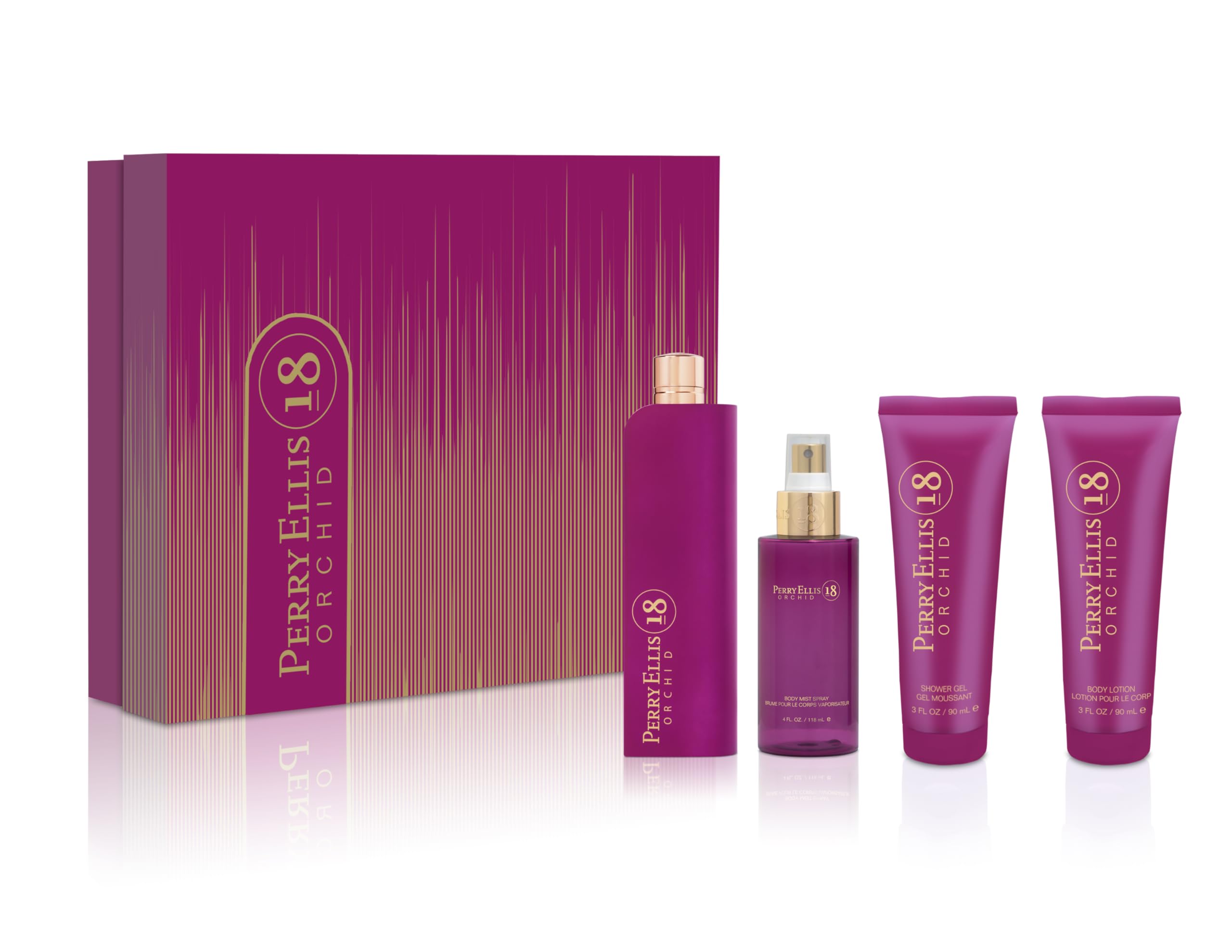 Perry Ellis 18 Orchid Gift Set for Women - 4-Piece EDP + Body Care
