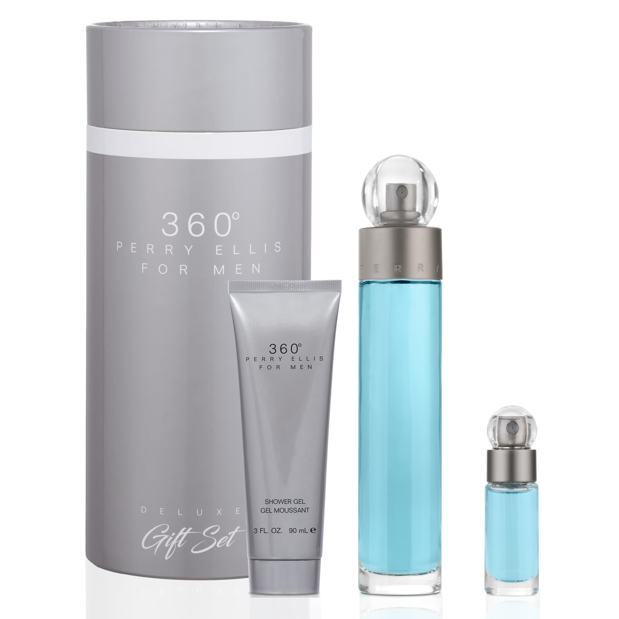 Perry Ellis 360° 3-Piece Gift Set for Men — EDT 3.4 oz + Shower Gel 3 oz + Travel Spray
