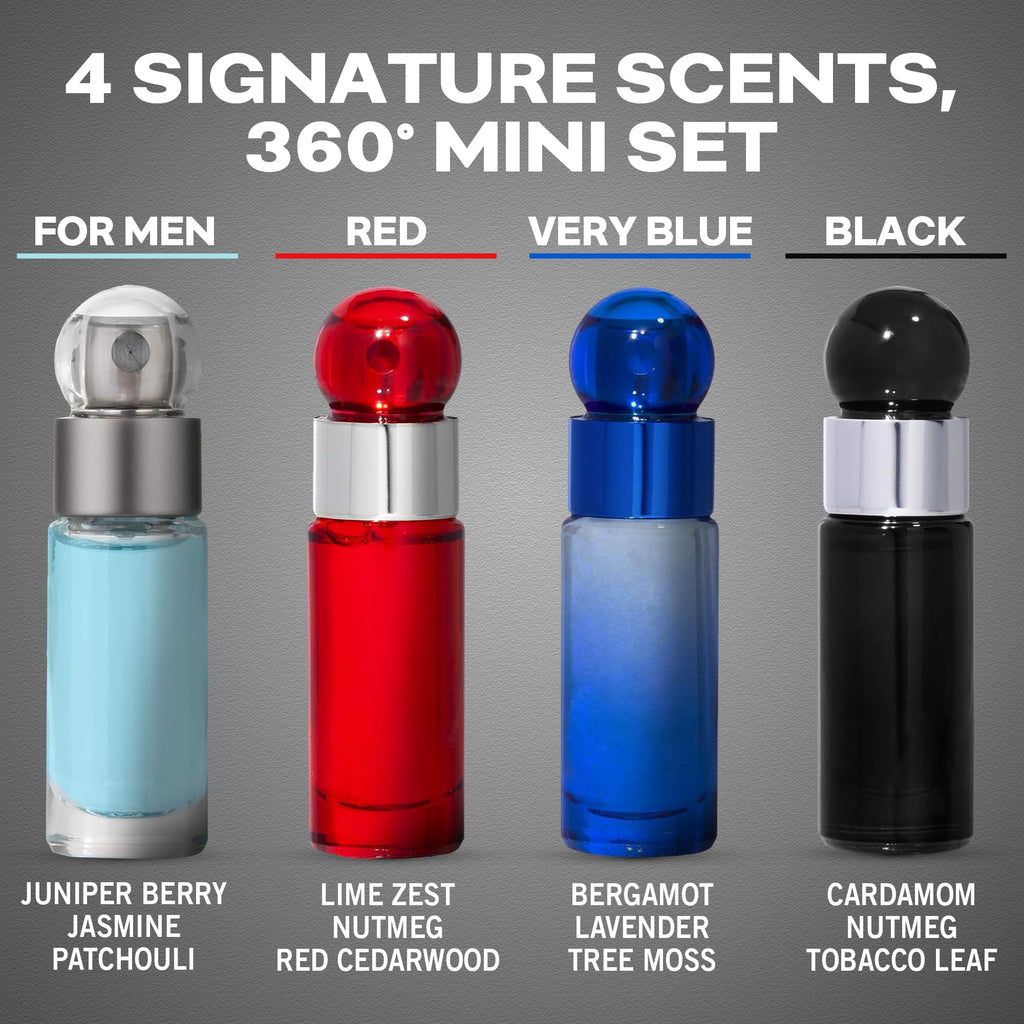 Perry Ellis 360° Mini Cologne Set for Men – 4 Travel-Size Scents (0.25 oz each)