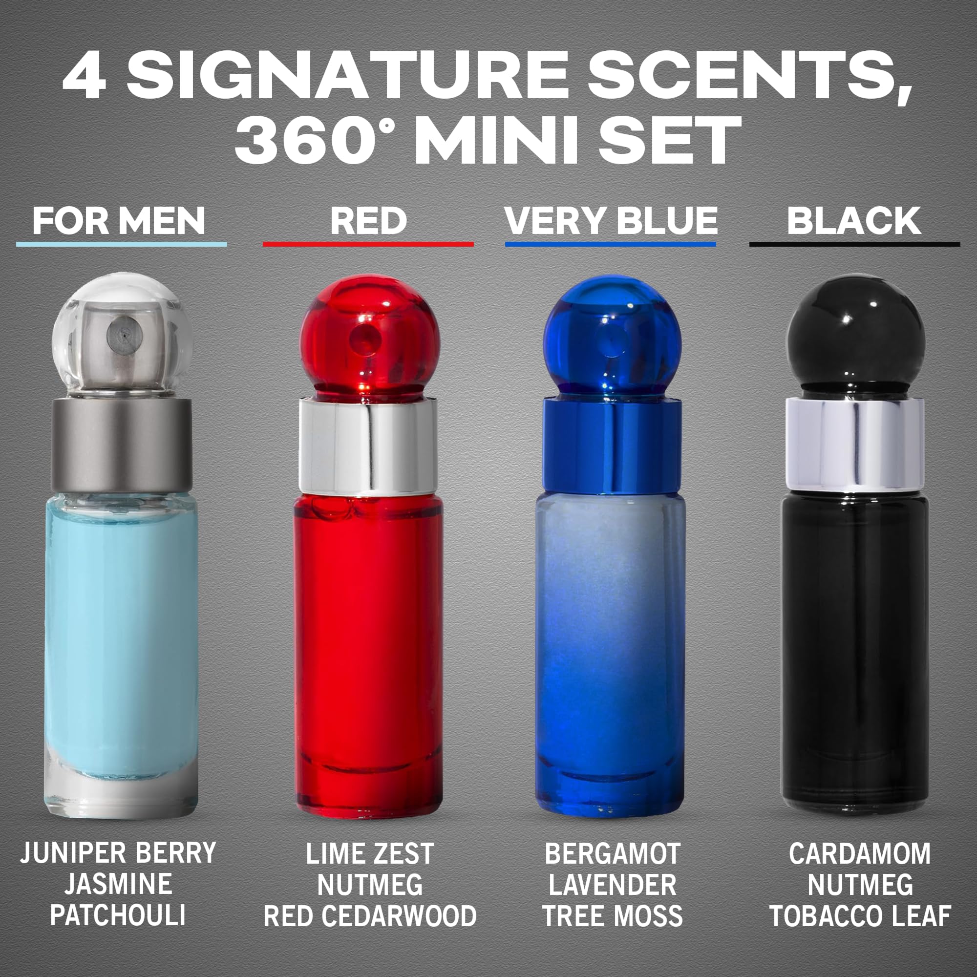 Perry Ellis 360° Mini Cologne Set for Men – 4 Travel-Size Scents (0.25 oz each)