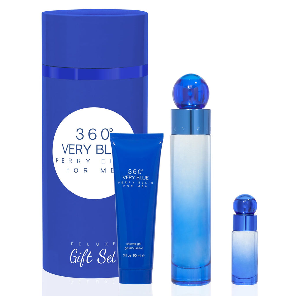 360 Very Blue by Perry Ellis for Men – 3-Piece Gift Set (3.4oz EDT, 0.25oz EDT, 3oz Shower Gel)