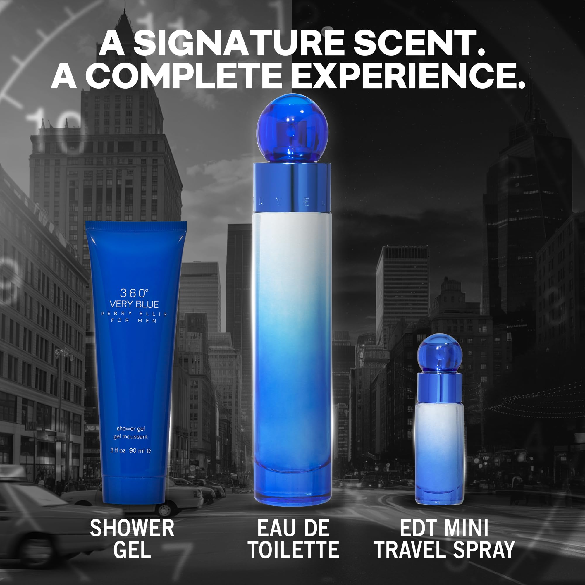 360 Very Blue by Perry Ellis for Men – 3-Piece Gift Set (3.4oz EDT, 0.25oz EDT, 3oz Shower Gel)