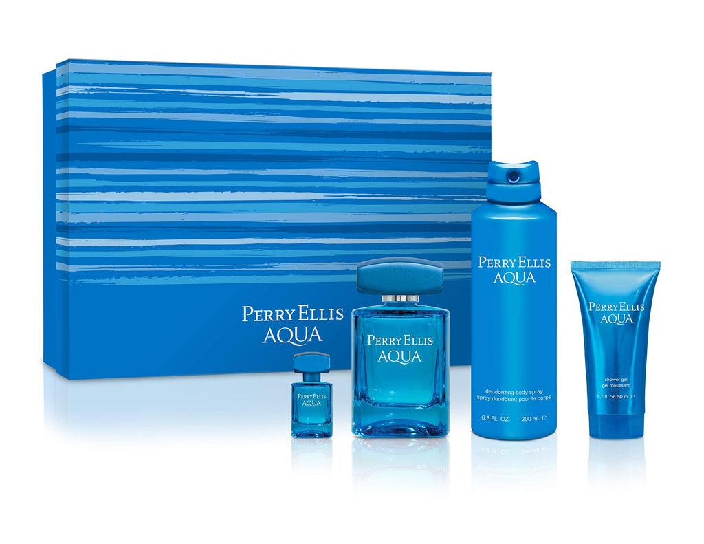 Perry Ellis Aqua for Men 4-Piece Gift Set – Fresh Marine Citrus Scent