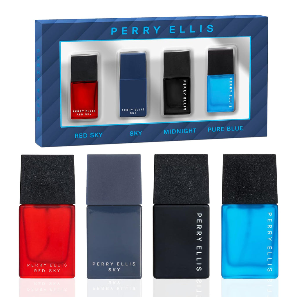 Perry Ellis Men's Mini Coffret Gift Set - Red Sky, Sky, Midnight & Pure Blue (4 x .25 oz EDT Travel Sprays)