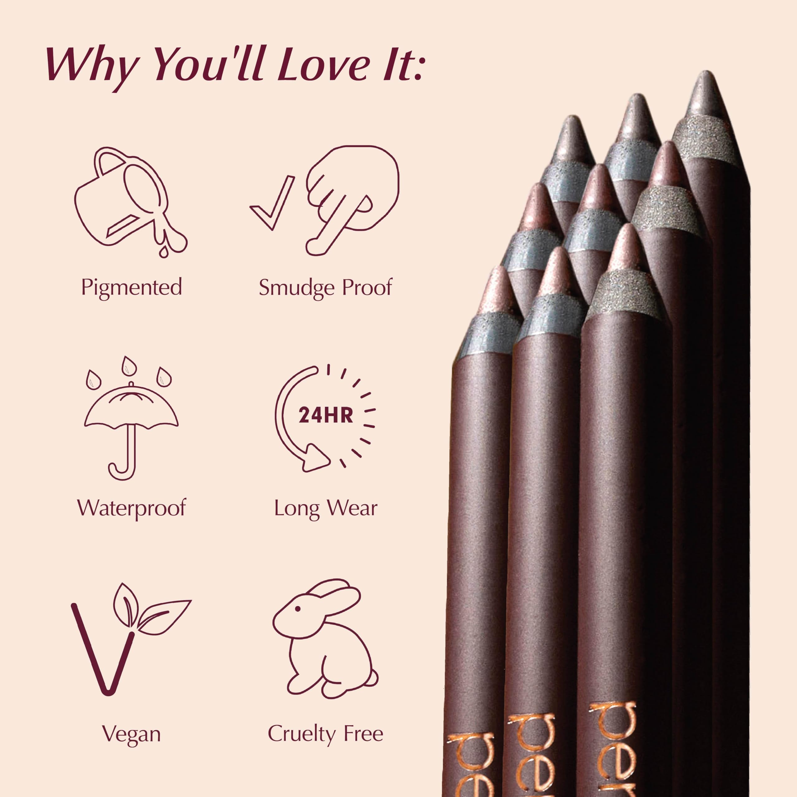 PERSONA 24HR Waterproof Eyeliner Pencil – Creamy, Smudge-Proof Black | All-Day Wear | Vegan & Cruelty-Free | Made in USA