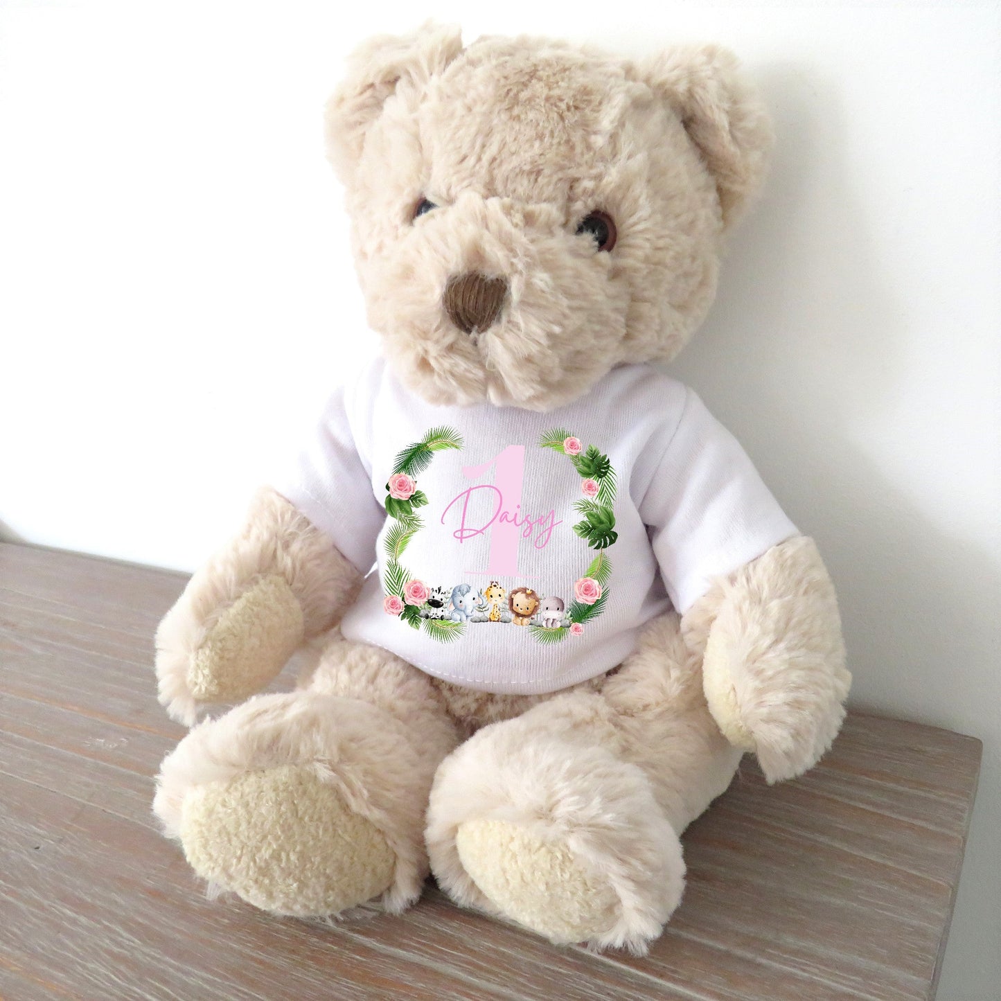 Personalised Luxury Teddy Bear Pink Safari Girls 1st Birthday T-shirt