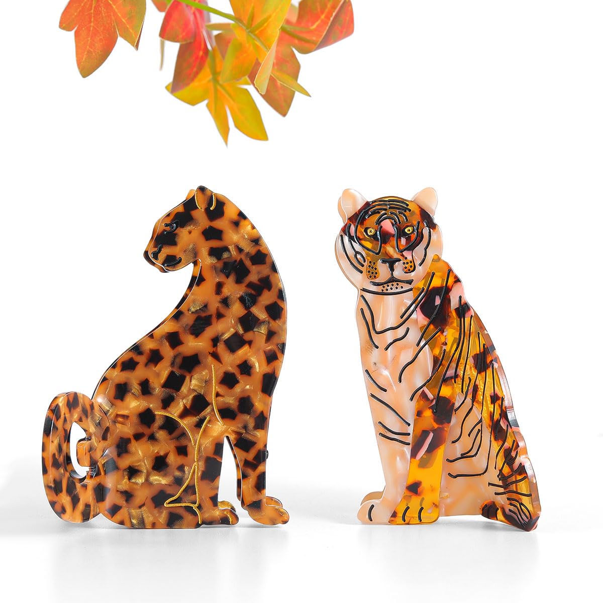 PERSONFUN Tiger Design Hair Claw Clip — Tortoise Shell Acetate, Secure Grip (1.77 x 3.7 in)