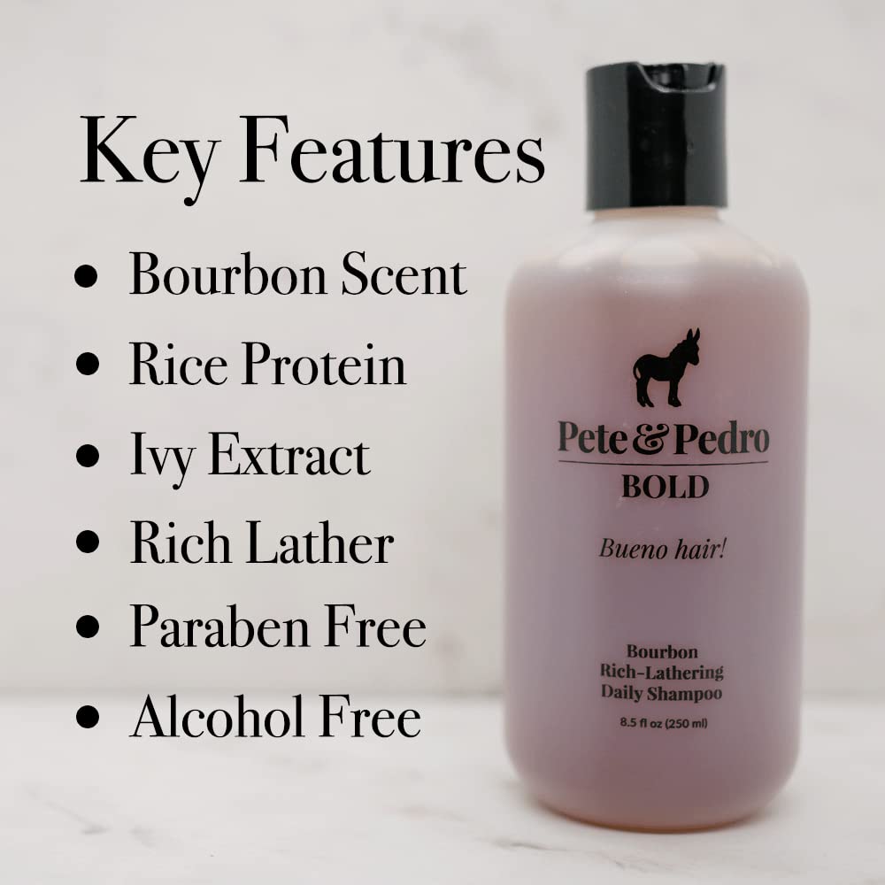 Pete & Pedro BOLD Bourbon Scented Daily Haircare Shampoo – Uber-Rich Volume for Men | All Hair Types | 8.5 oz
